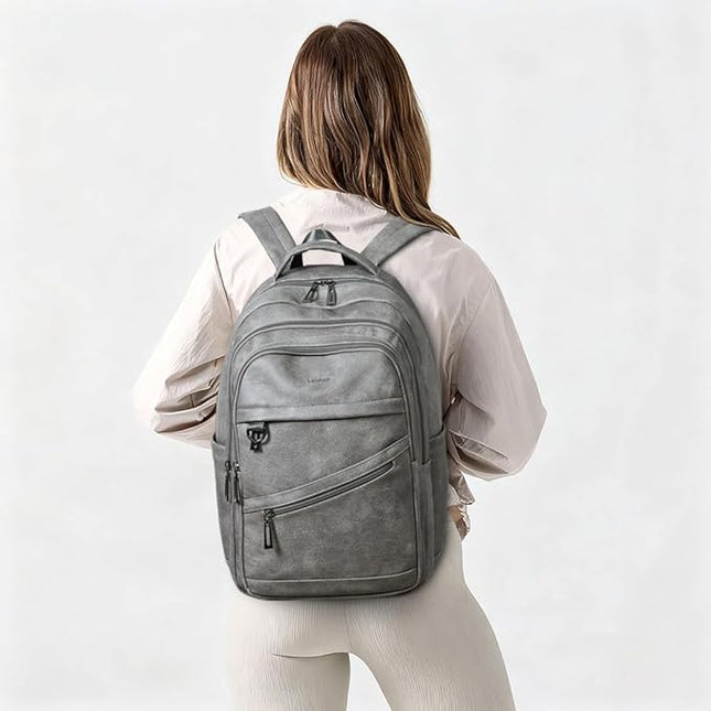 43L Backpack for Women Men - Vegan Leather Backpack Purse Travel Carry-on Bag College Bookbag Work fits 17" Laptop,DimGray