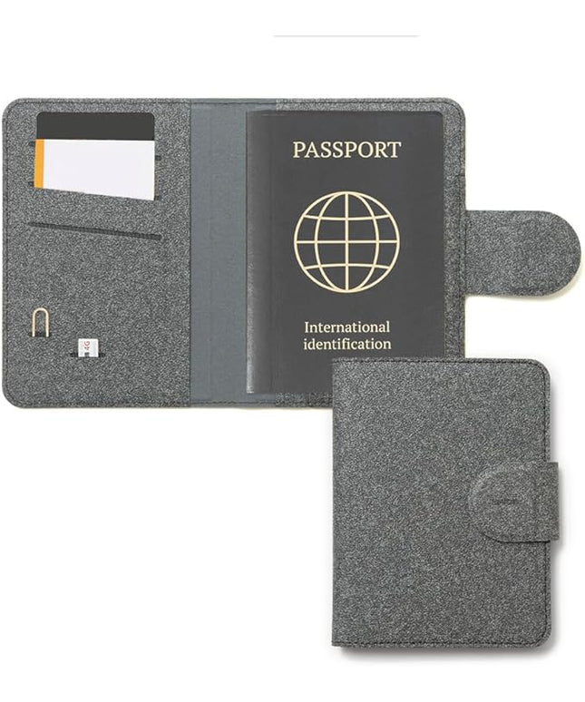LHiDS Leatherette Passport Holder with RFID Protection, Premium PU Leather, Snap Button Closure, Travel Passport Wallet Cover for Passport, Boarding Passes, Business Cards, Cash (Black)