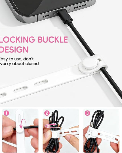 25Pack Silicone Cable Ties,Reusable Cord Organizer for Bundling Electrical Cords,Adjustable Data Cable Organizer Ties,High Elasticity Cable Straps for Home/Office/School/Travel(White)