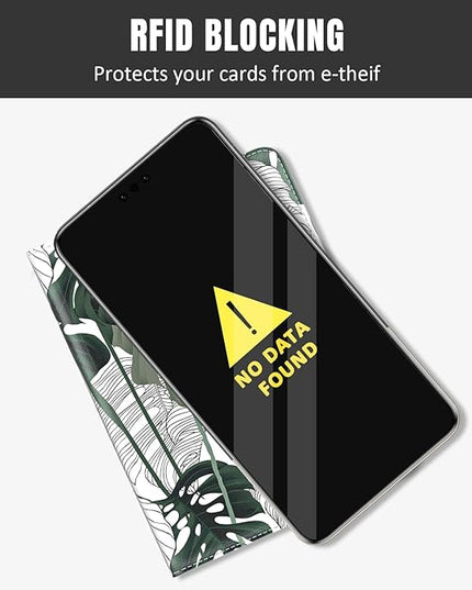 Rimilak Passport Holder, RFID Blocking Passport Cover Wallet Travel Essentials, Leather Travel Air Ticket Documents Organizer Protector for Women and Men, Tropical Plants