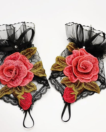 Specell Embroidered Flowers Lace Fingerless Gloves - for Bridal Wedding Cocktail Tea Party Evening Prom Costumes Cosplay