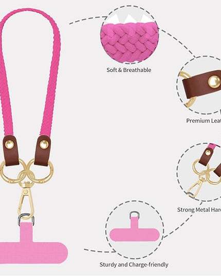 Stretchy Phone Lanyard Tether, 2 Pack Phone Leash Anti-theft Phone Strap for Anti-drop Outdoor Hiking Cycling Climbing Universal for Most Cell Phones, Pink