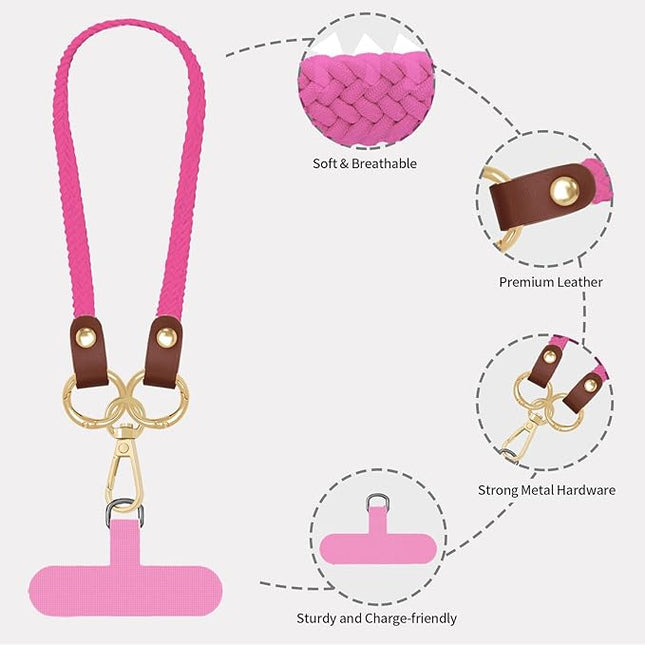 Stretchy Phone Lanyard Tether, 2 Pack Phone Leash Anti-theft Phone Strap for Anti-drop Outdoor Hiking Cycling Climbing Universal for Most Cell Phones, Pink