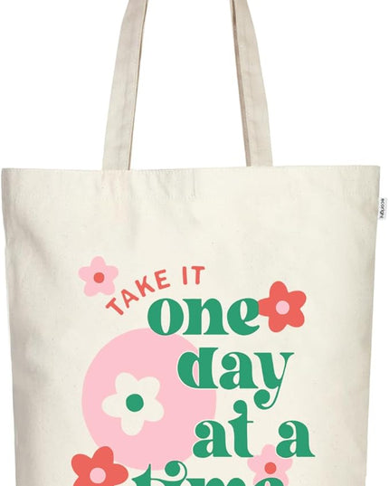 Ecoright Tote Bag for Women with Zipper, Small Tote Bag, Canvas Bag, Reusable Cotton Bag for Beach, Grocery, School & Work