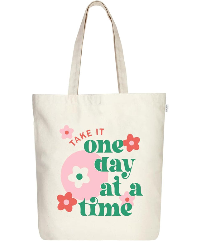Ecoright Tote Bag for Women with Zipper, Small Tote Bag, Canvas Bag, Reusable Cotton Bag for Beach, Grocery, School & Work