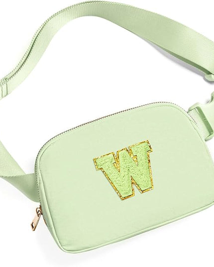 Gitus Gifts for 8 9 10 11 12 Year Old Girls Belt Bag Fanny Pack Crossbody Bags with Initial Letter Patch Cute Stuff Birthday Gifts for Teen Girls Women Personalized Trend Stuff (Light Green-W)