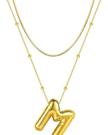 LUCA SMITH Initial Necklaces for Women, Dainty Balloon Bubble Letter, Name Letter Alphabet Pendant Layered Choker Chain Jewelry Gift