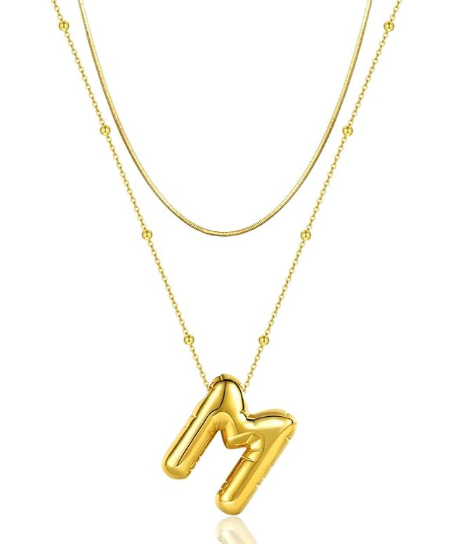 LUCA SMITH Initial Necklaces for Women, Dainty Balloon Bubble Letter, Name Letter Alphabet Pendant Layered Choker Chain Jewelry Gift