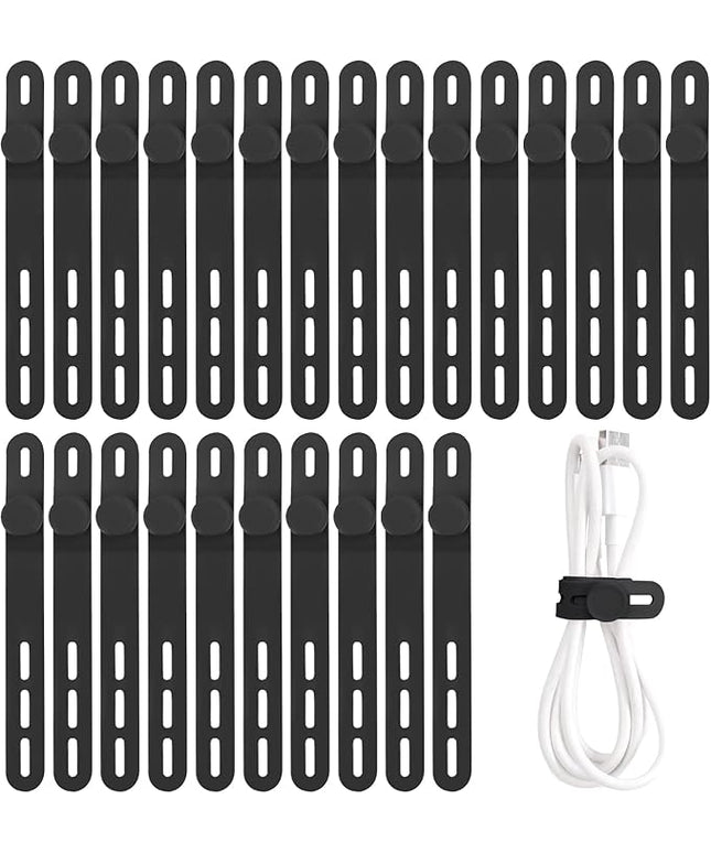 Oligei 25 Pcs Silicone Cable Ties, Cable Ties Reusable, High Elasticity Cord Wraps for Electrical Cords, Cord Organizer for Earphone, Phone Charger(Black)