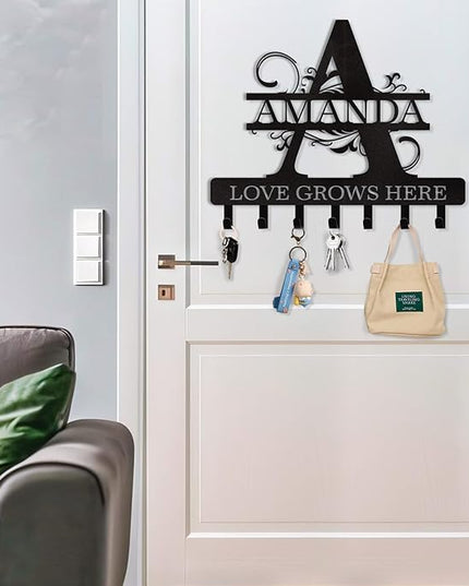 Dyoart Personalized Key Holder for Wall, Custom Name Key Hooks for Wall Organizer, Customized Anniversary Housewarming Gifts Key Rack Wall Mount for Front Door Hallway Bedroom Decor