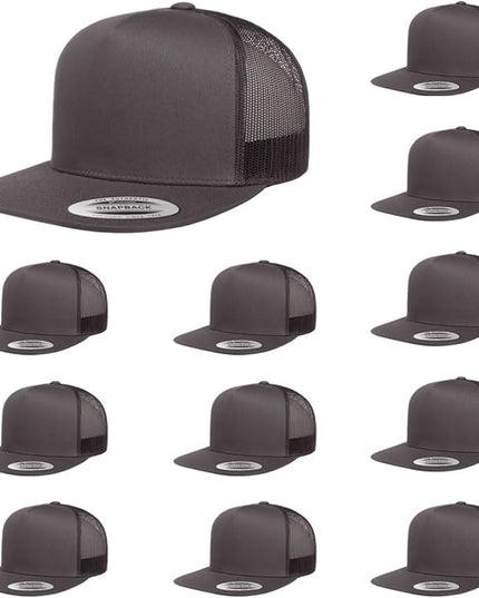 Yupoong 5-Panel YP Classic Trucker Cap | High Profile Flat Visor Snapback | OSFM | Bulk Packs Available