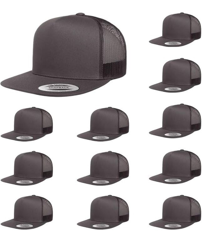 Yupoong 5-Panel YP Classic Trucker Cap | High Profile Flat Visor Snapback | OSFM | Bulk Packs Available
