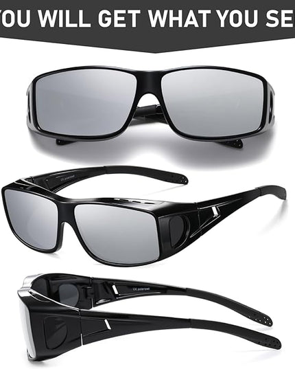 Wzerry Sunglasses Fit Over Glasses Polarized for Men Women, Wrap-Around Glasses UV400 Protection for Driving and Outdoor