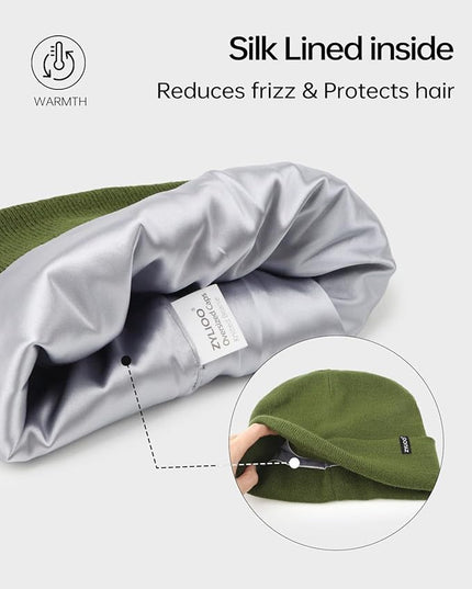 Zylioo Plus Size Fleece Lined Beanie Hat,2XL/XL/L/M/S Thermal Knitted Hat,Winter Warm Lined Snow Hats for Women Men