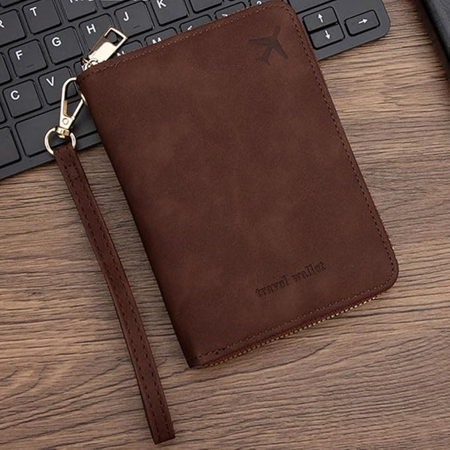 Passport Holder for Travel Women and Men RFID Passport Holder with Card Slots Holder Passport Case Passport cover Passport Wallet Travel Essentials and Accessories (Short Zipper, SZH-Brown)