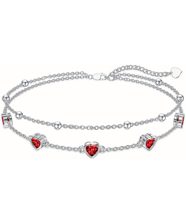 Dorunmo 925 Sterling Silver Heart Birthstone Anklet Bracelets for Women Best Mother's Day Birthday Jewelry for Wife Girlfriend Mom Daughter Her