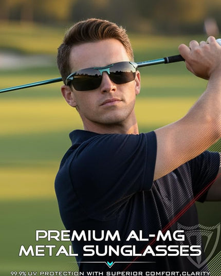 ATTCL Polarized Sunglasses Men Sports: UV Protection Anti Glare Wrap Around Lightweight Metal Driving Fishing Golf Running