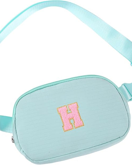 Glratn Initial Letter Fanny Pack for Girls,Patch Belt Bag,Toddler Crossbody Bags，Gifts for 3 4 5 6 7 8 9 10 11 12 Year Old Teens Kids,Christmas Graduation Gifts for Teen Girls ，(Light green-H)