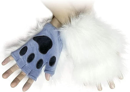 HAOAN Wolf Paw Gloves Faux Fur Cat Fingerless Mittens Winter Warm Cosplay Halloween Fancy Party Costume Accessories