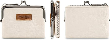 Montana West Wrangler Women's Wallet RFID Blocking Wallets Small Bifold Credit Card Holder with Kiss Clasp Beige