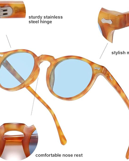 Gleyemor Vintage Polarized Sunglasses for Men Round Sunglasses UV400 Protection Retro Hand-crafted Acetate Frame
