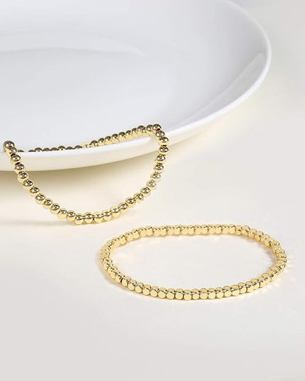Elegance 11 designs 14K Gold Plated Bead Ball Bracelet Stretchable Elastic Gold Beaded Bracelets for Women