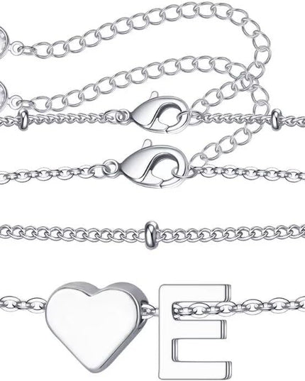 M MOOHAM Valentines Day Gifts for Kids Teen Girls -14K-Gold-Plated Heart Initial A-Z Bracelets for Women Girl Dainty Gold Bracelets Birthday Valentines Gifts for Women Her Teenage Girls Kid Teen Gift