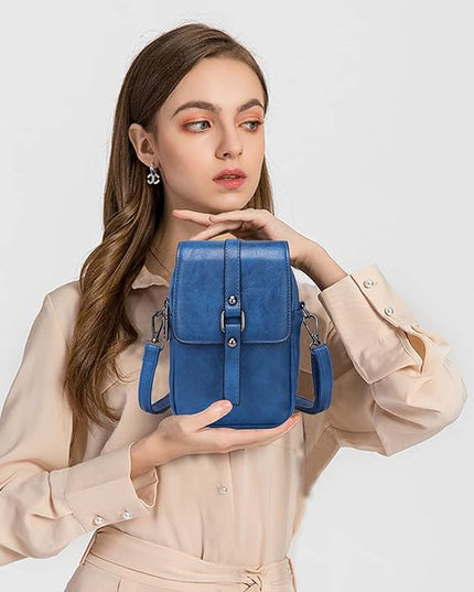 myfriday Vintage Crossbody Phone Bag for Women, Small PU Leather Shoulder Purse and Handbag with Tassel&Rivet Decoration