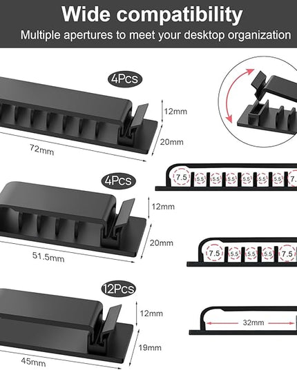 Cable Management Clips, 20Pcs Cord Organizers Wire Clips Cord Holder for TV PC Ethernet Cable Desk Home Office (Black)
