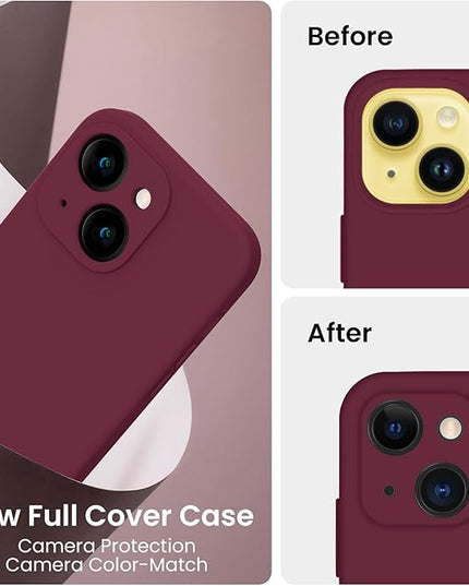 FireNova Designed for iPhone 14 Case, Silicone Upgraded [Camera Protection] Phone Case with [2 Screen Protectors], Soft Anti-Scratch Microfiber Lining Inside, 6.1 inch, Plum