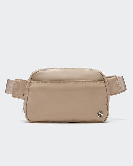 Pander Everywhere Belt Bag for Women, 5 Zipper Pockets Nylon Crossbody Fanny Pack Purse (Raw Linen).
