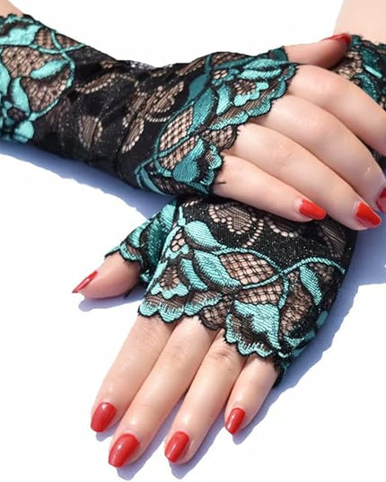 Women's Short Lace Gloves Fingerless for Driving Wedding Wrist Length Bridal Prom Gloves