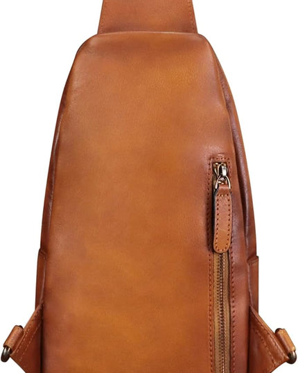 Genuine Leather Sling Bag for Women and Man Handmade Retro Hiking Crossbody Backpack Purse Chest Shoulder Daypack
