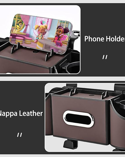 Back Seat Car Organizer,4 in 1 Multifunctional Car Back Seat Storage Box with Drink Cup Holder Tissue Box, for Hold Phone,Snacks, Drinks, Handbag-Black