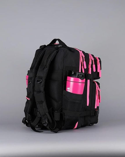 WOLFpak 35L Athletic Gym Backpack - Durable 1000D Waterproof Oxford Material with MOLLE Webbing, Laptop Pocket & Dual Cup Holders, Durable Fitness/Travel/Military Daypack (Black Neon Pink)