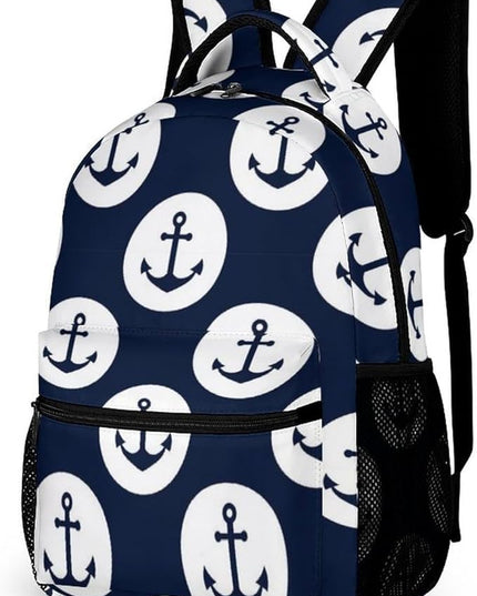 Fashion White Blue Ring Anchor Backpack Lightweight Large Capacity Laptop Daybag for Travel Work