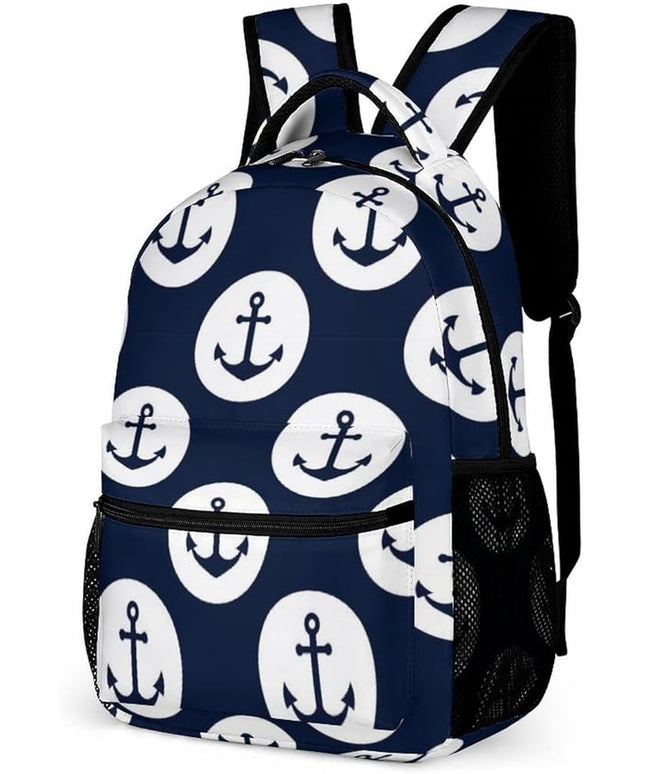 Fashion White Blue Ring Anchor Backpack Lightweight Large Capacity Laptop Daybag for Travel Work