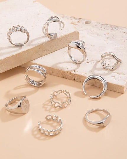 Chunky Rings for Women Adjustable Thick Rings Set Trendy Statement Stackable Ring for Women Chunky Jewlery Irregular Dome Flower Finger Knkuckle Thumb Ring
