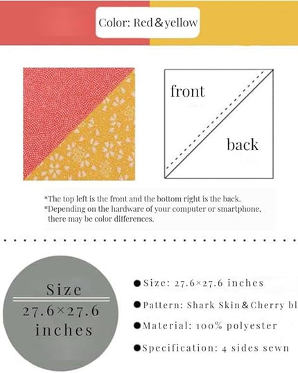 Furoshiki Japanese Wrapping Cloth Eco Gift Wrap Paper Reversible Cherry blossoms Eco-bag Christmas birthday Bento Lunch Box Wine Bottle Box Kimono Cover (Red and Yellow, 27.6 x 27.6 inches)