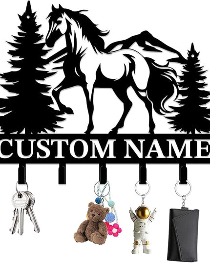 Personalized Custom Name Farm Horse Wall Key Hooks,Metal Horse Art Clothes Hooks,Metal Horse Wall Home Storage Decorative,For Front Door, Hallway, Kitchen, Bedroom,Keys,Hats (Style K)