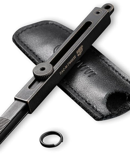 CIVIVI Precision Tweezers for Splinters, Retractable Keychain Tweezers for Men Women EDC Carry, Tac-N-Tweeze Tweezers with Leather Sheath Designed By Bob Terzuola C19062B-A