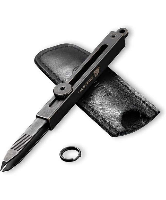 CIVIVI Precision Tweezers for Splinters, Retractable Keychain Tweezers for Men Women EDC Carry, Tac-N-Tweeze Tweezers with Leather Sheath Designed By Bob Terzuola C19062B-A