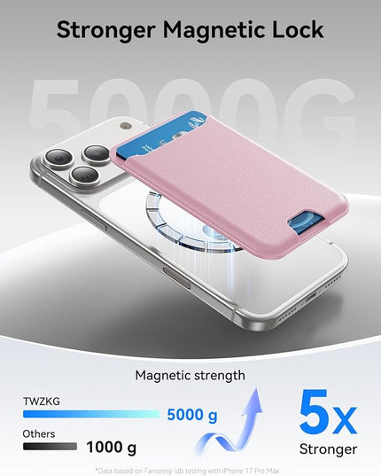 TWZKG for MagSafe Wallet, 3 Card Holder, Slim Magnetic Phone Wallet for iPhone 17/16/15/14/13/12 Pro Max Plus Air Series,RFID Blocking Vegan Leather,Pink