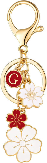 SELOVO Initial Keychain Flower Charms for Key Cute Pink Letter Keyring for Backpack