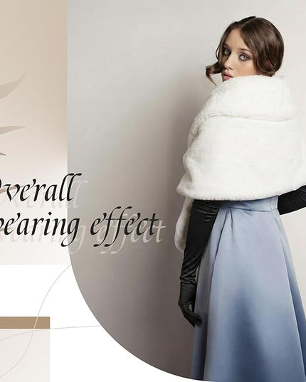 Zhanmai 2 Pcs Winter Long Shawl Cloak Stretchy Glove Opera Bridal Dance Gloves for Women Dress Party Coat