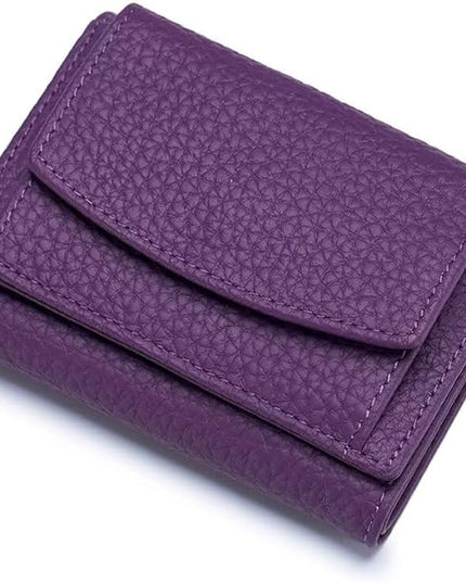 Mudono Small Wallet for Women Genuine Leather RFID Blocking Card Holder Minimalist Tri-fold Cash Wallet with Snap Coin Pouch