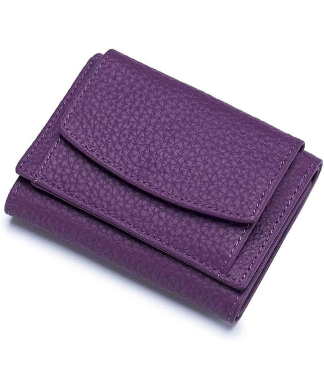 Mudono Small Wallet for Women Genuine Leather RFID Blocking Card Holder Minimalist Tri-fold Cash Wallet with Snap Coin Pouch