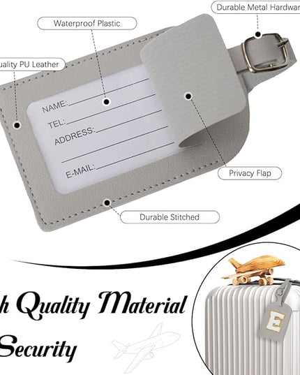 Initial Passport Cover Holder and Luggage tag Set,PU Leather Passport Case Travel Suitcase Tag with Letter Patch, Personalized Travel Luggage Accessories Gifts for Women Grils Teenage Grey R