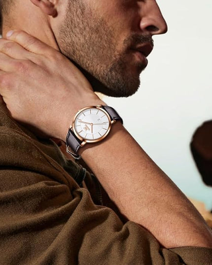 OLEVS Mens Watches Mens Leather Watch Ultra Thin Watches for Men Minimalist Watch with Leather Band Quartz Analog Dress Casual Simple Lightweight relojes para Hombres