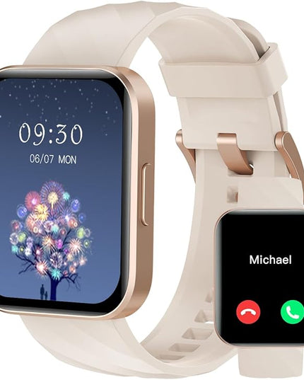 RUIMEN Smart Watches for Women Men (Answer/Make Calls) Compatible with iPhone/Android Phones, 1.85" HD Screen Fitness Tracker Heart Rate Monitor 100+ Sports Tracker Watch Waterproof (Milky White)